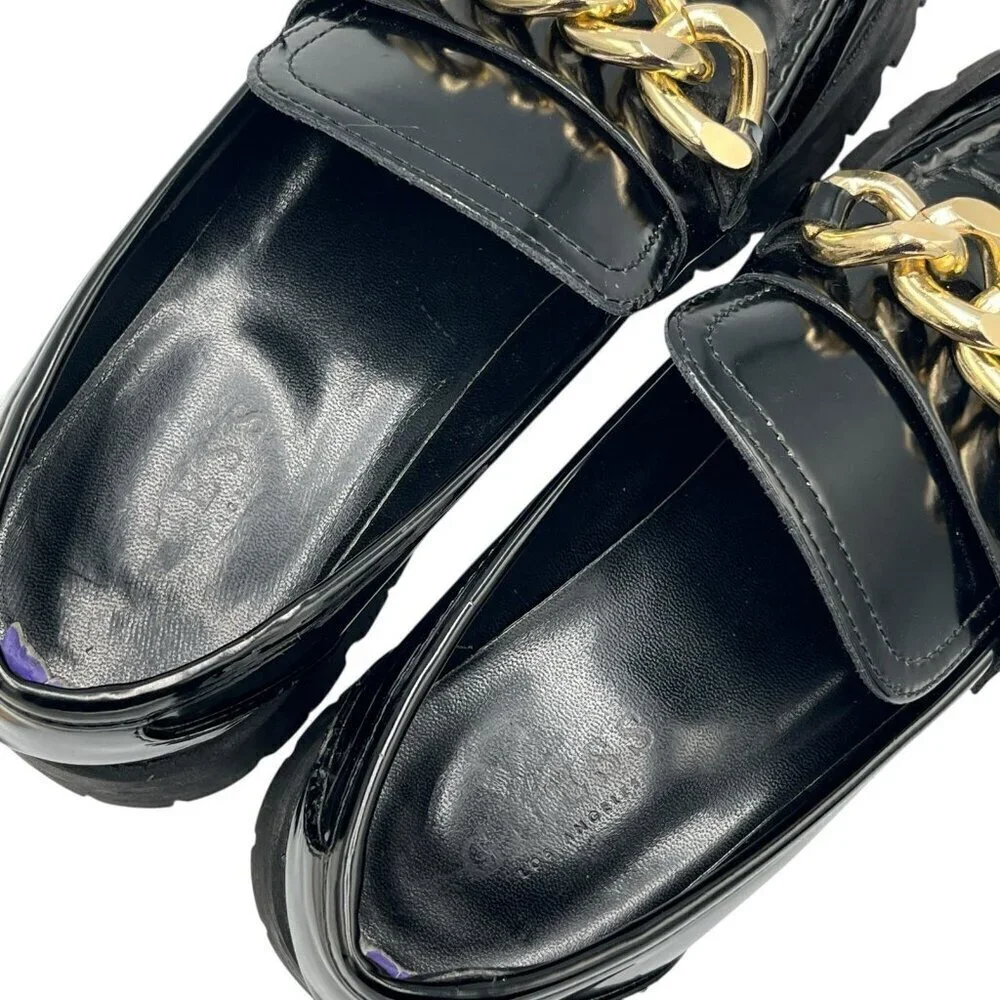 GUESS Womens 8.5 M Hillford Chunky Black Patent Leather Platform Loafer Lug Sole